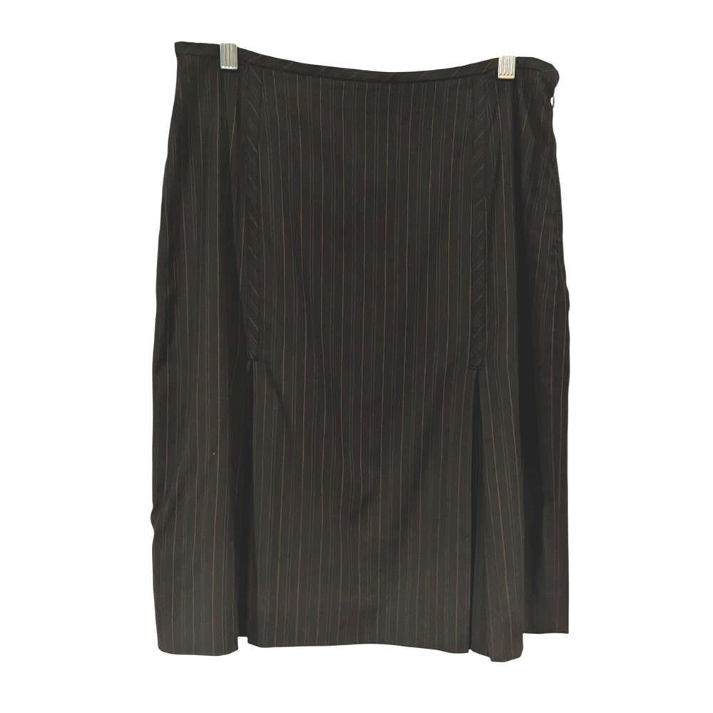 Anne Klein Pleated Skirt Size 10 Black Pinstripe Wool Blend Career ALine
